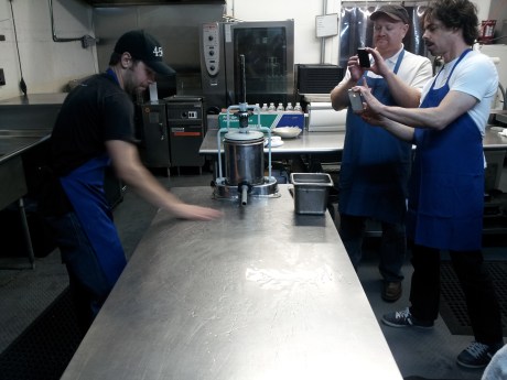 Prepping the table. Water is your friend. If not, the casings will stick like glue and tear. 