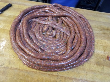 Finished lamb Marguez sausage. 